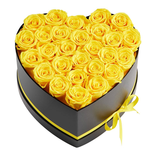 Forever Flowers, 27 Preserved Roses in a Heart Shape Box, Eternal Flowers Immortal Bouquet Birthday Present for Women Her Wife Mothers, Anniversary, Valentine's Day,Christmas, Yellow - Renee Lane Company