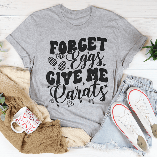 Heather gray T-shirt with egg-and-carats slogan graphic on front