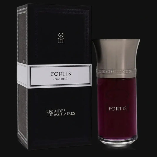 Fortis perfume gift set with black box and burgundy glass bottle