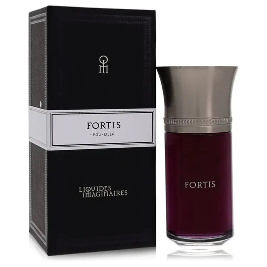 Fortis perfume box and burgundy bottle with silver-toned collar