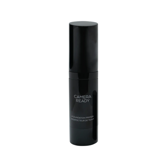 Clear foundation primer pump bottle; black cylinder with front label