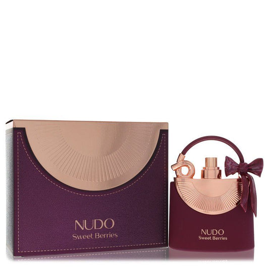 Nudo Sweet Berries eau de parfum spray set, purple box and burgundy bottle with bow