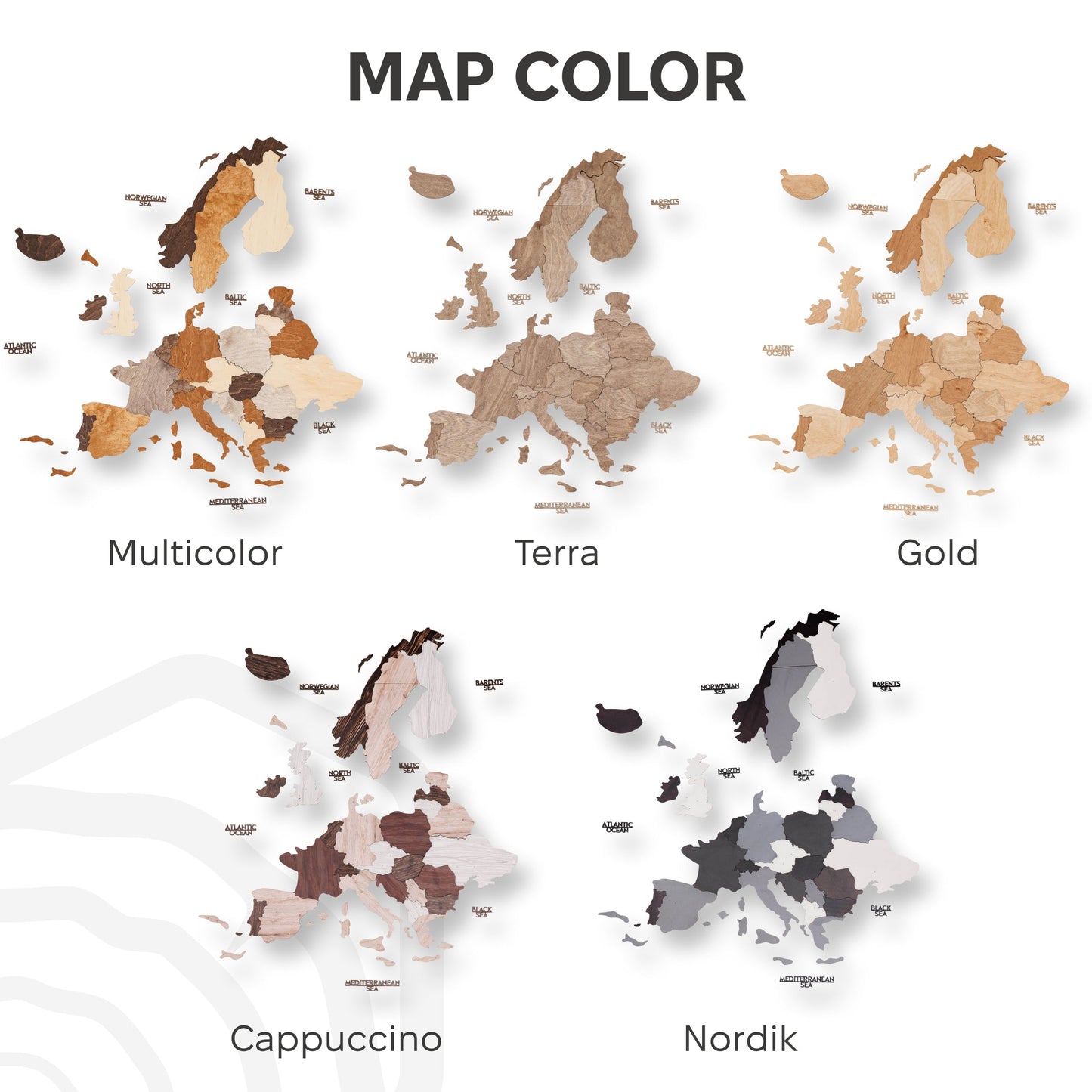 3D Europe Wooden Map Gold