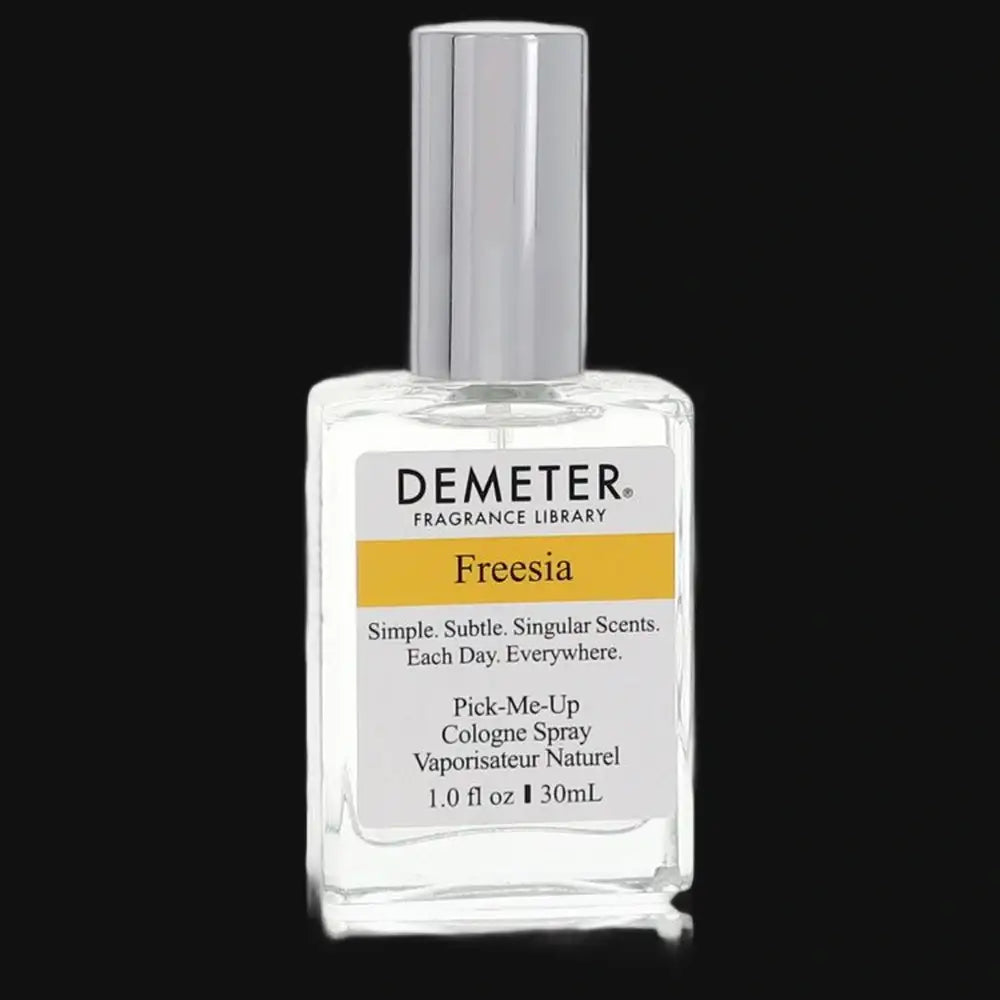 Freesia perfume spray in Demeter glass bottle, silver cap