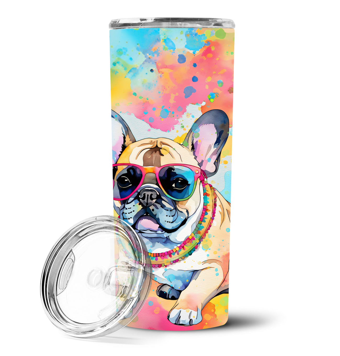 French Bulldog Hippie Dawg Stainless Steel Skinny Tumbler Vacuum Double Walled Reusable Insulated Tumbler Travel Cup for Coffee Cocktails Gift with Lid, 20 oz - Renee Lane Company