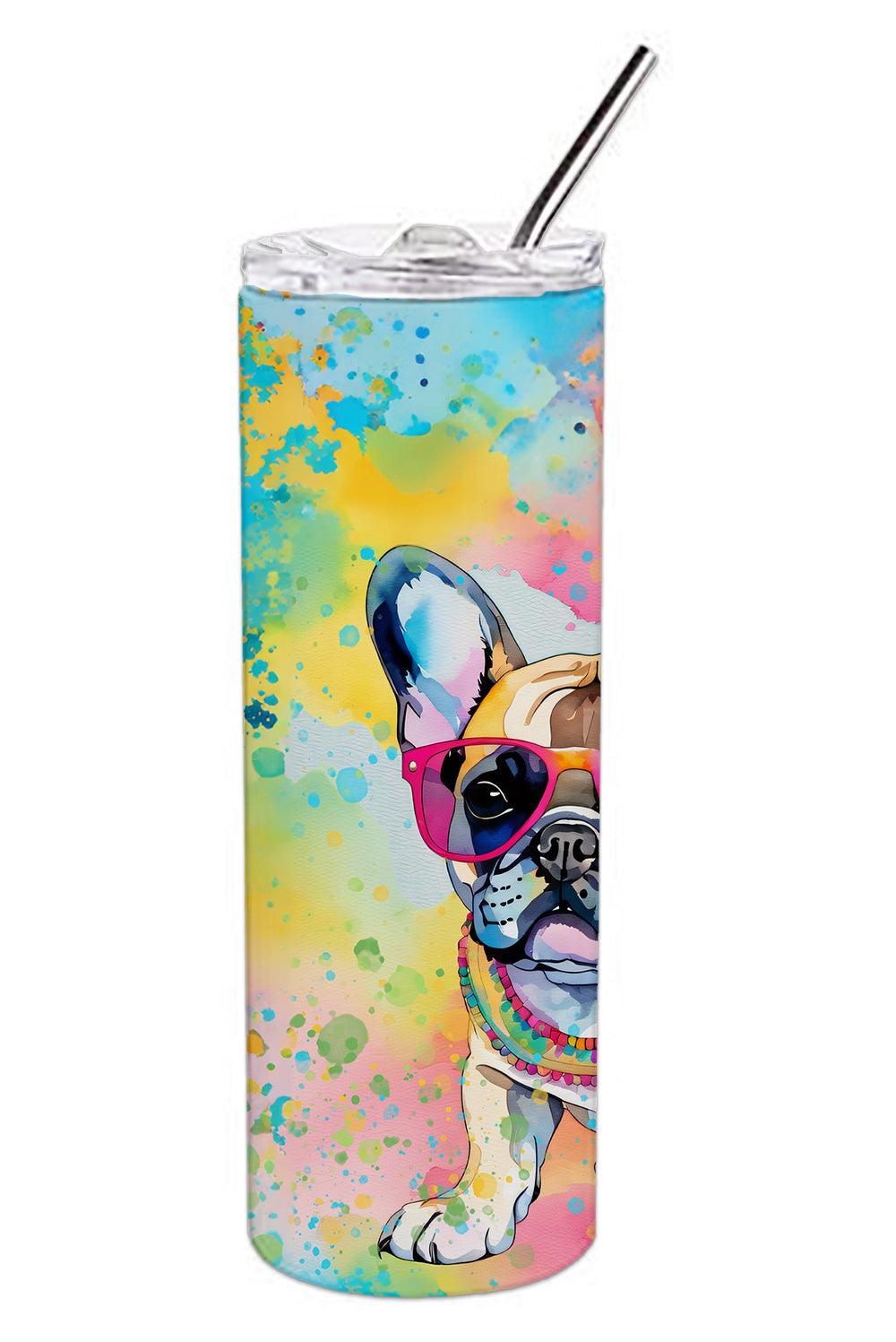 French Bulldog Hippie Dawg Stainless Steel Skinny Tumbler Vacuum Double Walled Reusable Insulated Tumbler Travel Cup for Coffee Cocktails Gift with Lid, 20 oz - Renee Lane Company