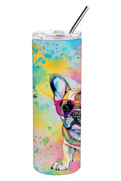 French Bulldog Hippie Dawg Stainless Steel Skinny Tumbler Vacuum Double Walled Reusable Insulated Tumbler Travel Cup for Coffee Cocktails Gift with Lid, 20 oz - Renee Lane Company
