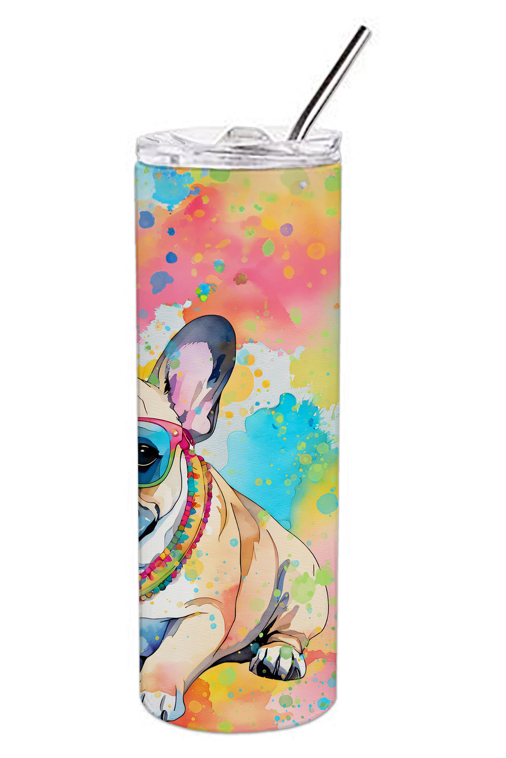 French Bulldog Hippie Dawg Stainless Steel Skinny Tumbler Vacuum Double Walled Reusable Insulated Tumbler Travel Cup for Coffee Cocktails Gift with Lid, 20 oz - Renee Lane Company