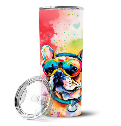 French Bulldog Hippie Dawg Stainless Steel Skinny Tumbler Vacuum Double Walled Reusable Insulated Tumbler Travel Cup for Coffee Cocktails Gift with Lid, 20 oz - Renee Lane Company