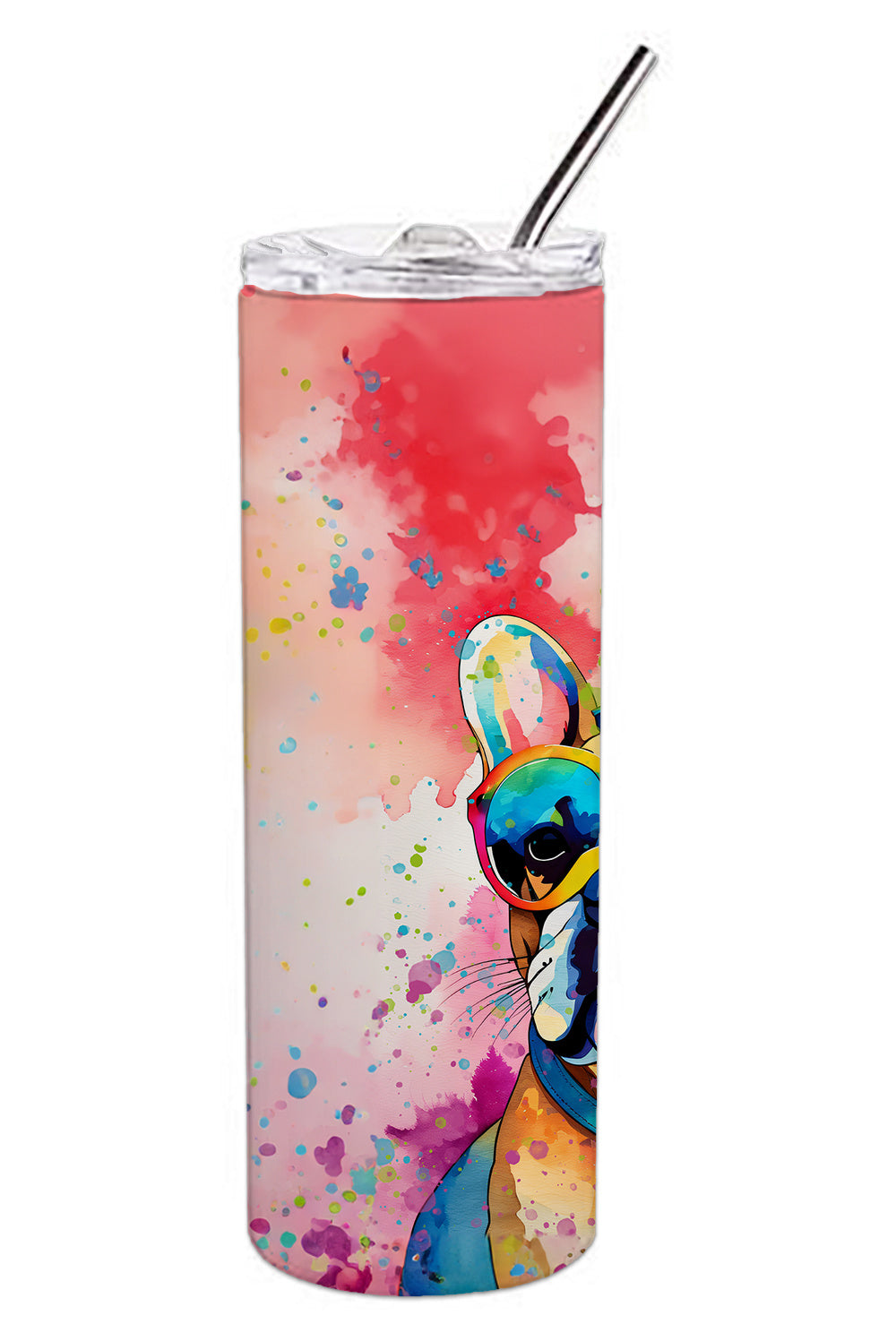 French Bulldog Hippie Dawg Stainless Steel Skinny Tumbler Vacuum Double Walled Reusable Insulated Tumbler Travel Cup for Coffee Cocktails Gift with Lid, 20 oz - Renee Lane Company