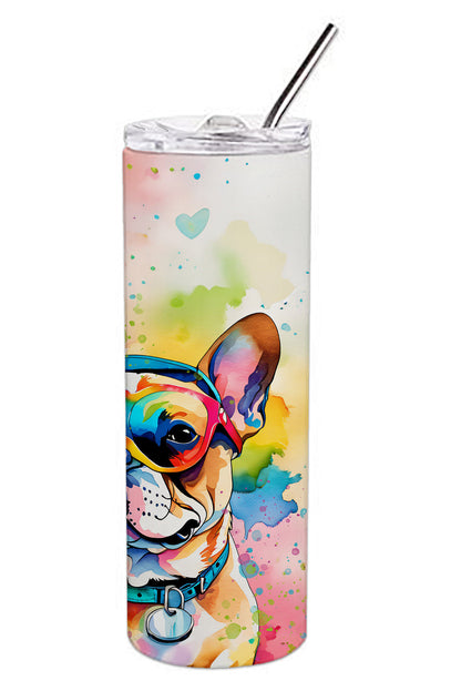 French Bulldog Hippie Dawg Stainless Steel Skinny Tumbler Vacuum Double Walled Reusable Insulated Tumbler Travel Cup for Coffee Cocktails Gift with Lid, 20 oz - Renee Lane Company