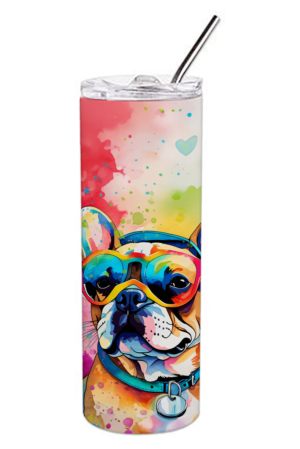 French Bulldog Hippie Dawg Stainless Steel Skinny Tumbler Vacuum Double Walled Reusable Insulated Tumbler Travel Cup for Coffee Cocktails Gift with Lid, 20 oz - Renee Lane Company