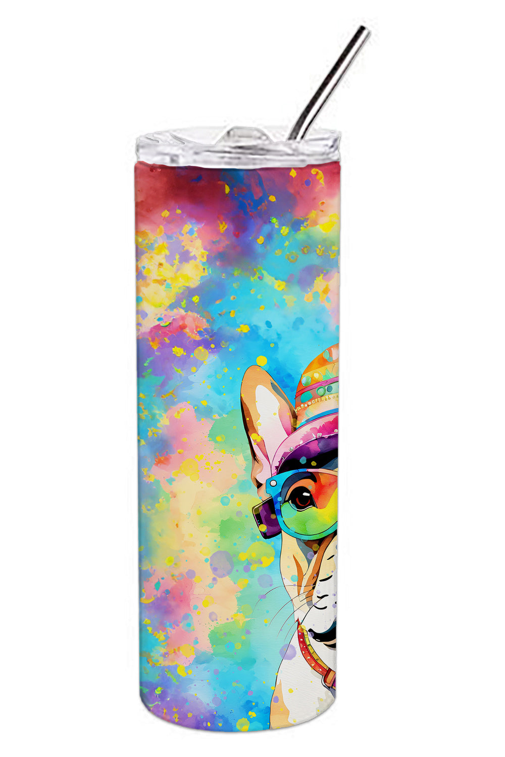 French Bulldog Hippie Dawg Stainless Steel Skinny Tumbler Vacuum Double Walled Reusable Insulated Tumbler Travel Cup for Coffee Cocktails Gift with Lid, 20 oz - Renee Lane Company