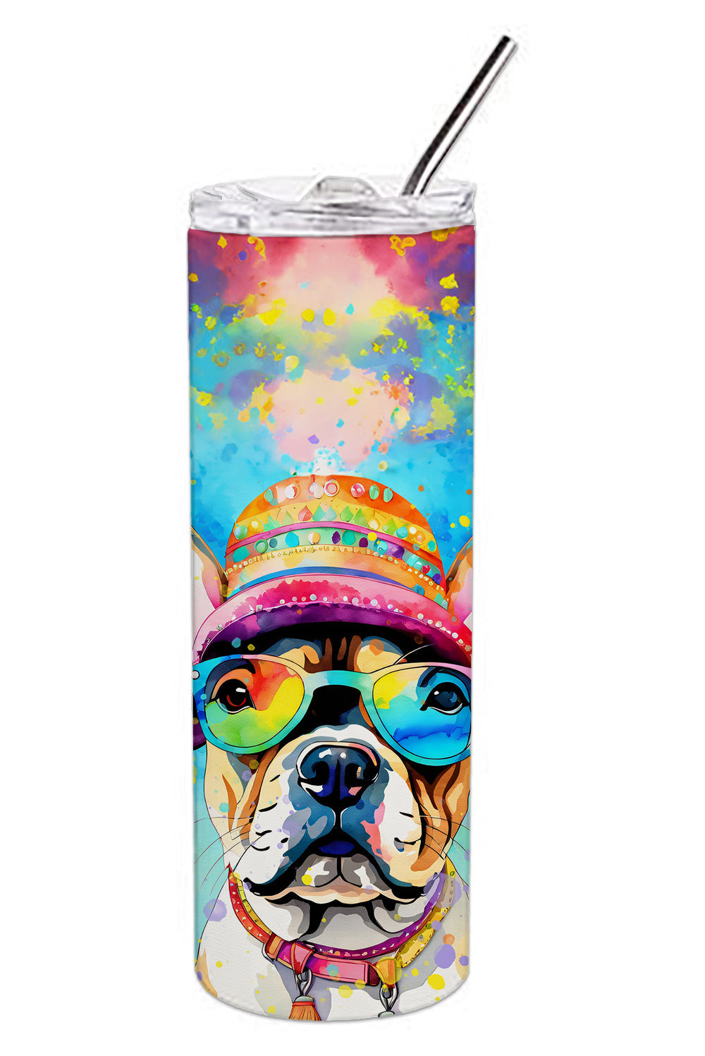 French Bulldog Hippie Dawg Stainless Steel Skinny Tumbler Vacuum Double Walled Reusable Insulated Tumbler Travel Cup for Coffee Cocktails Gift with Lid, 20 oz - Renee Lane Company