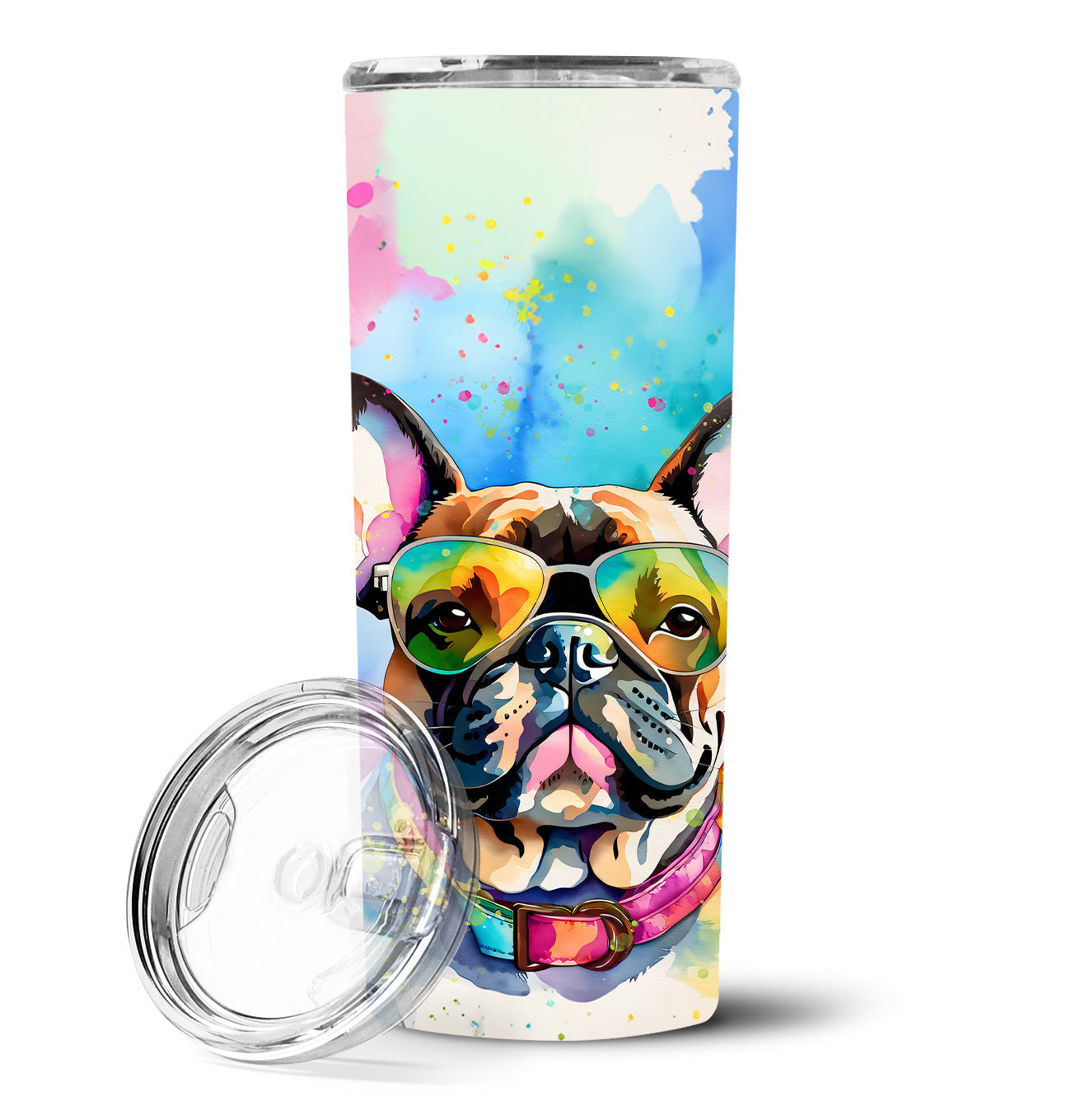 French Bulldog Hippie Dawg Stainless Steel Skinny Tumbler Vacuum Double Walled Reusable Insulated Tumbler Travel Cup for Coffee Cocktails Gift with Lid, 20 oz - Renee Lane Company
