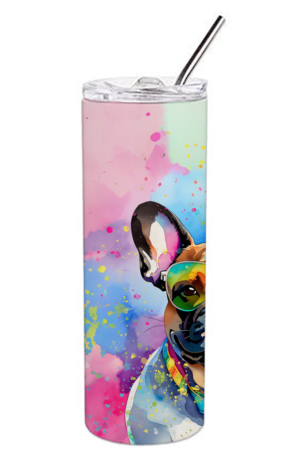 French Bulldog Hippie Dawg Stainless Steel Skinny Tumbler Vacuum Double Walled Reusable Insulated Tumbler Travel Cup for Coffee Cocktails Gift with Lid, 20 oz - Renee Lane Company