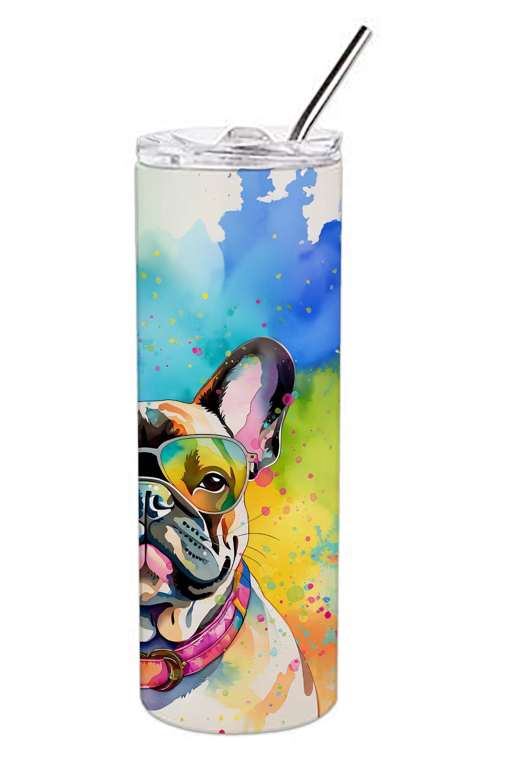 French Bulldog Hippie Dawg Stainless Steel Skinny Tumbler Vacuum Double Walled Reusable Insulated Tumbler Travel Cup for Coffee Cocktails Gift with Lid, 20 oz - Renee Lane Company
