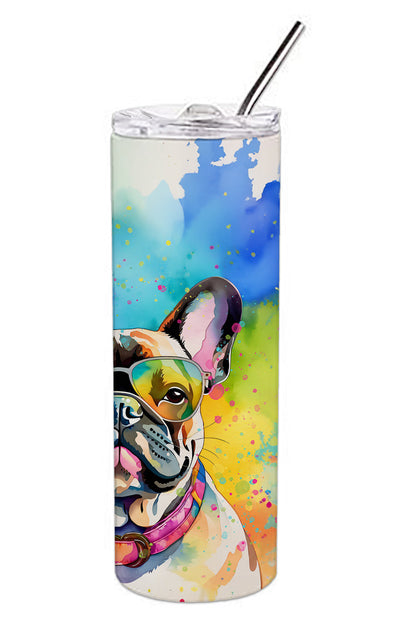 French Bulldog Hippie Dawg Stainless Steel Skinny Tumbler Vacuum Double Walled Reusable Insulated Tumbler Travel Cup for Coffee Cocktails Gift with Lid, 20 oz - Renee Lane Company