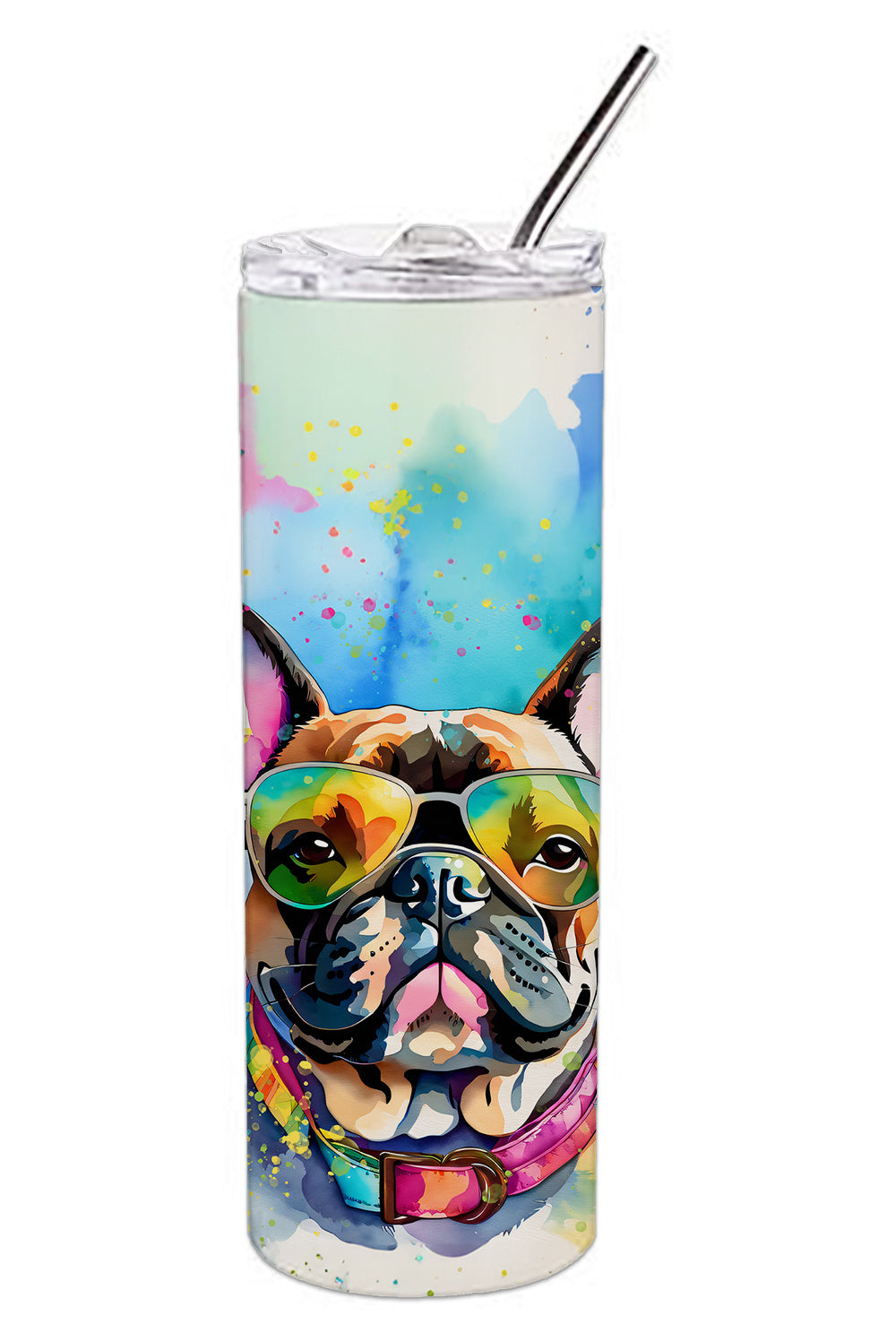 French Bulldog Hippie Dawg Stainless Steel Skinny Tumbler Vacuum Double Walled Reusable Insulated Tumbler Travel Cup for Coffee Cocktails Gift with Lid, 20 oz - Renee Lane Company