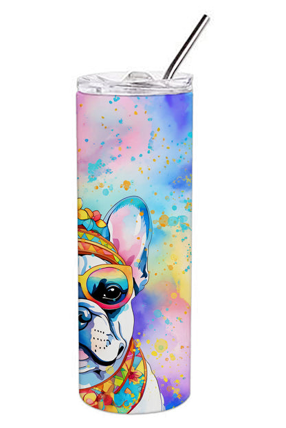 French Bulldog Hippie Dawg Stainless Steel Skinny Tumbler Vacuum Double Walled Reusable Insulated Tumbler Travel Cup for Coffee Cocktails Gift with Lid, 20 oz - Renee Lane Company
