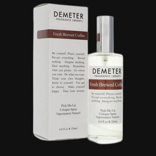Demeter Fresh Brewed Coffee cologne spray: clear bottle, silver cap, boxed