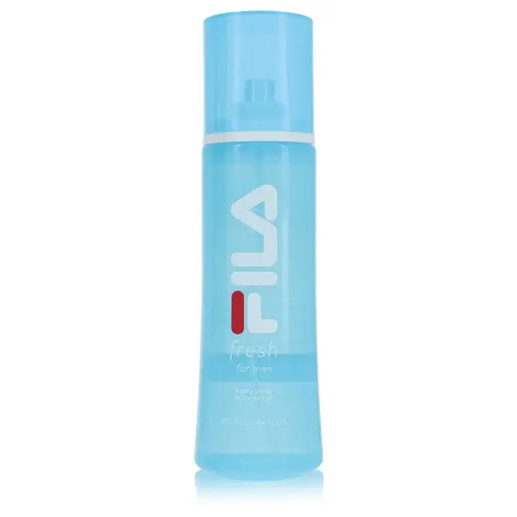 Men's cologne spray bottle, light blue with white cap