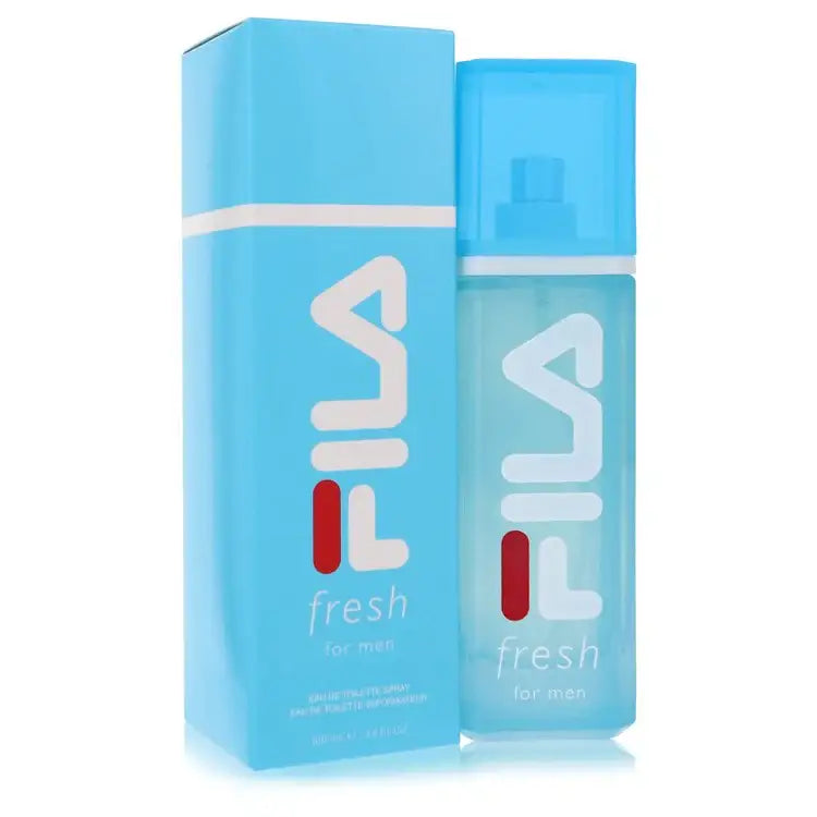 Fresh By Fila men's cologne bottles, light blue spray with white caps, side by side