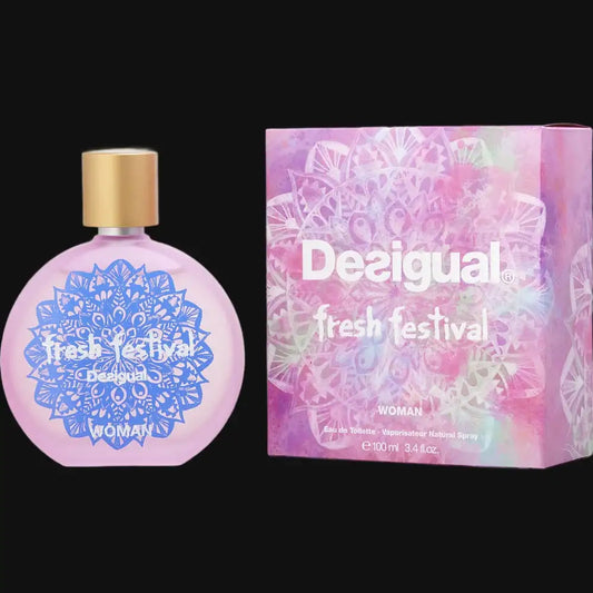 Desigual Fresh Festival women's eau de toilette spray with pink bottle and gold cap