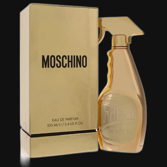 Fresh Gold Couture by Moschino women's eau de parfum set: box and spray bottle