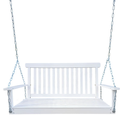 Front Porch Swing with Armrests;  Wood Bench Swing with Hanging Chains; for Outdoor Patio ; Garden Yard;  porch;  backyard;  or sunroom; Easy to Assemble; white - Renee Lane Company