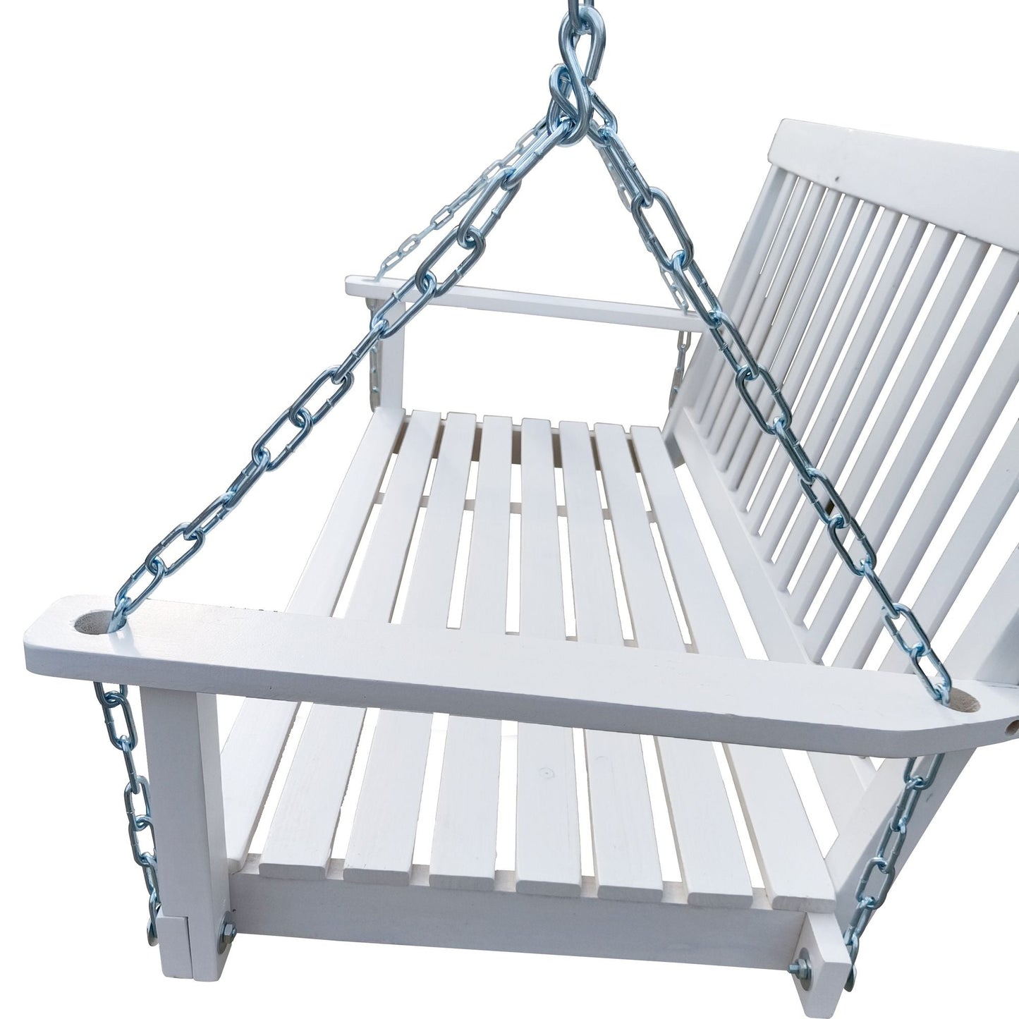 Front Porch Swing with Armrests;  Wood Bench Swing with Hanging Chains; for Outdoor Patio ; Garden Yard;  porch;  backyard;  or sunroom; Easy to Assemble; white - Renee Lane Company