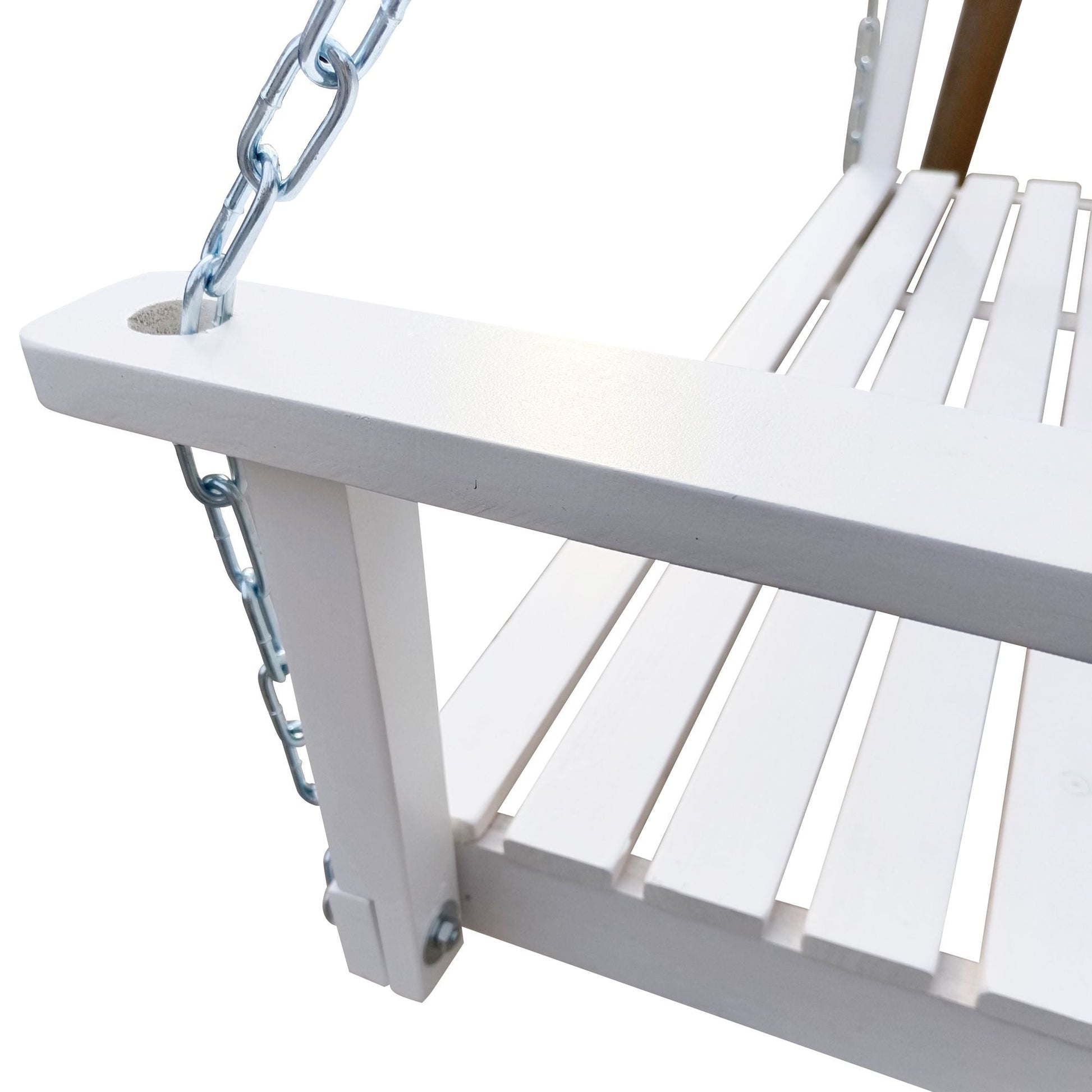 Front Porch Swing with Armrests;  Wood Bench Swing with Hanging Chains; for Outdoor Patio ; Garden Yard;  porch;  backyard;  or sunroom; Easy to Assemble; white - Renee Lane Company