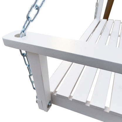 Front Porch Swing with Armrests;  Wood Bench Swing with Hanging Chains; for Outdoor Patio ; Garden Yard;  porch;  backyard;  or sunroom; Easy to Assemble; white - Renee Lane Company