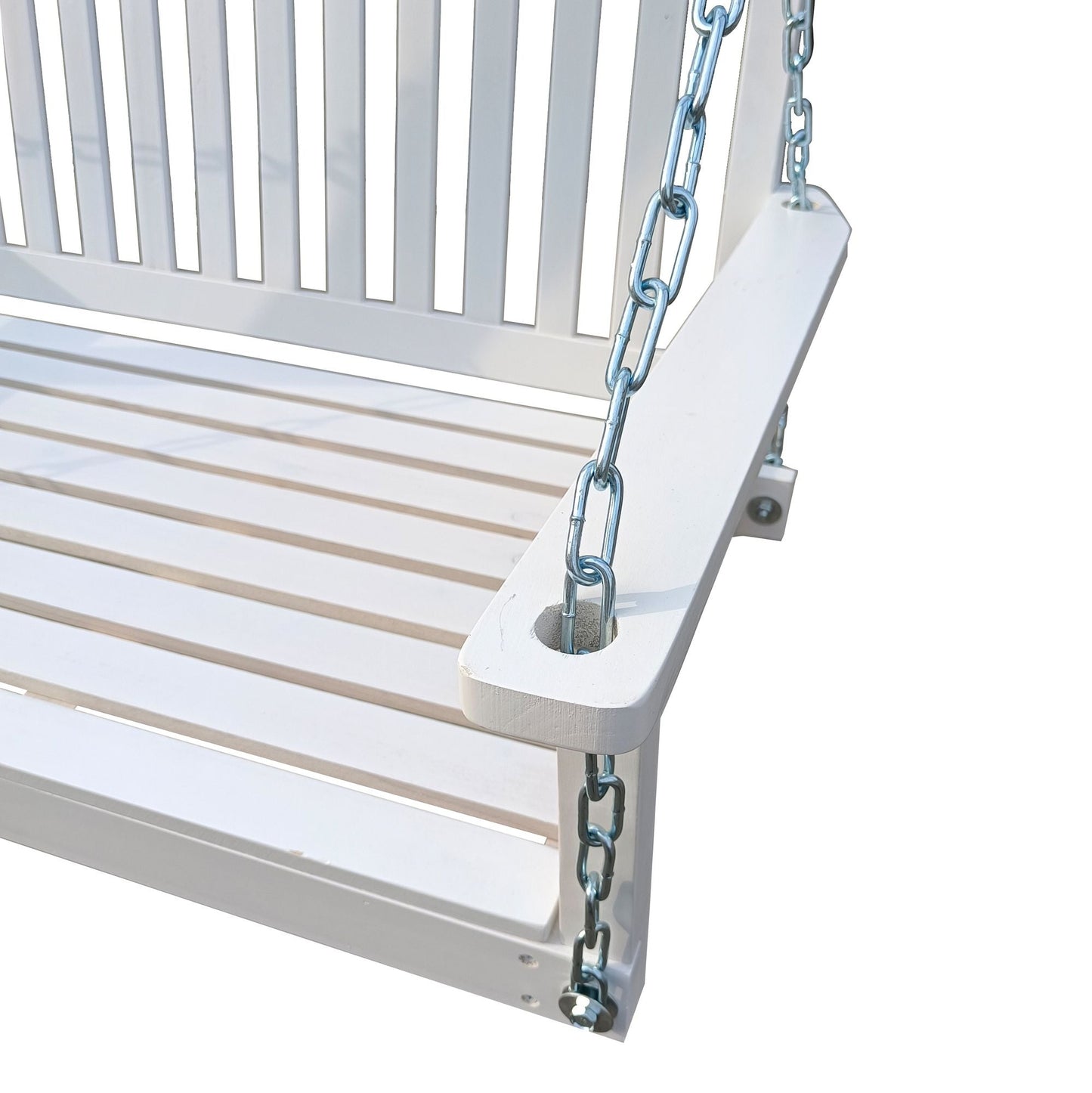 Front Porch Swing with Armrests;  Wood Bench Swing with Hanging Chains; for Outdoor Patio ; Garden Yard;  porch;  backyard;  or sunroom; Easy to Assemble; white - Renee Lane Company