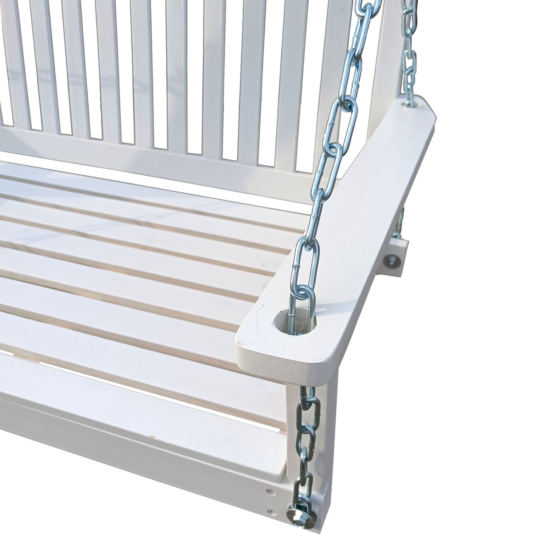Front Porch Swing with Armrests;  Wood Bench Swing with Hanging Chains; for Outdoor Patio ; Garden Yard;  porch;  backyard;  or sunroom; Easy to Assemble; white - Renee Lane Company