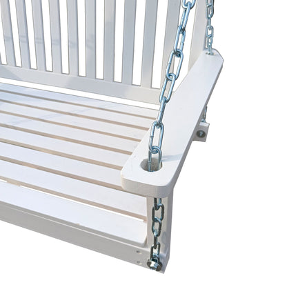 Front Porch Swing with Armrests;  Wood Bench Swing with Hanging Chains; for Outdoor Patio ; Garden Yard;  porch;  backyard;  or sunroom; Easy to Assemble; white - Renee Lane Company
