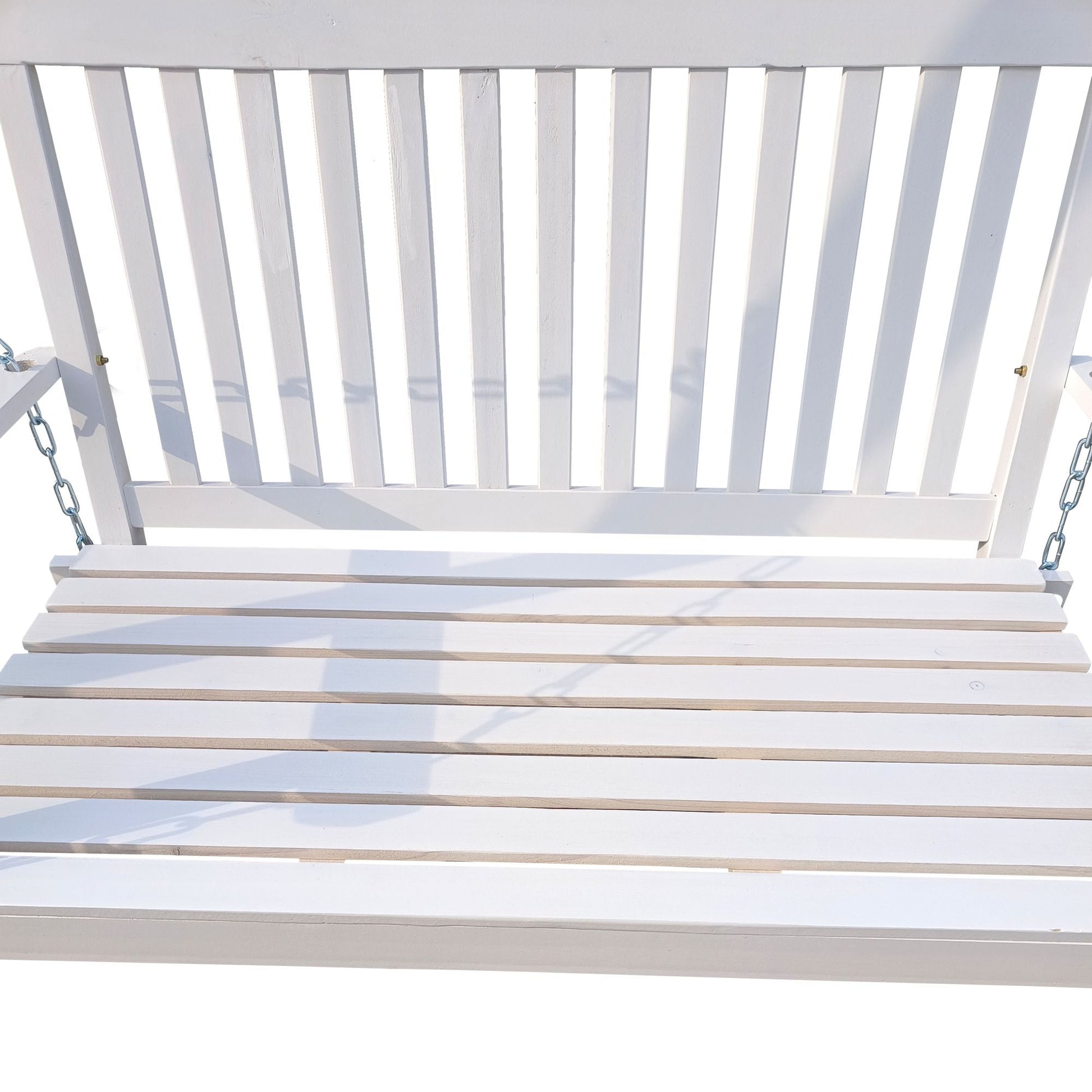 Front Porch Swing with Armrests;  Wood Bench Swing with Hanging Chains; for Outdoor Patio ; Garden Yard;  porch;  backyard;  or sunroom; Easy to Assemble; white - Renee Lane Company
