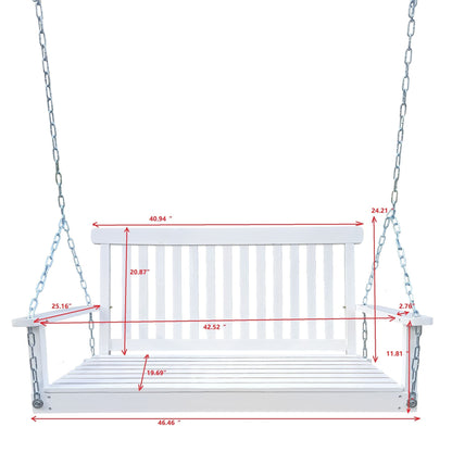 Front Porch Swing with Armrests;  Wood Bench Swing with Hanging Chains; for Outdoor Patio ; Garden Yard;  porch;  backyard;  or sunroom; Easy to Assemble; white - Renee Lane Company