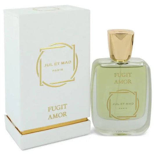 Unisex perfume bottle and rectangular logo gift box with gold accents
