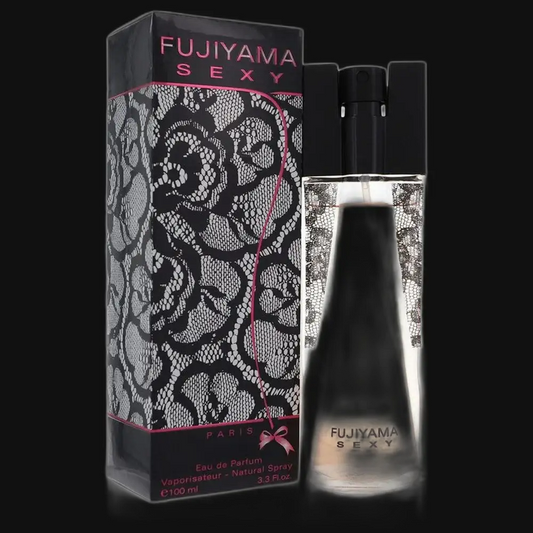 Women’s Eau de Parfum spray with Fujiyama Sexy box and dark bottle, black cap
