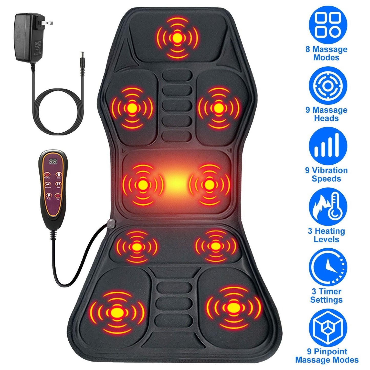 Full Body Massage Chair Pad with Heat Multifunctional Back Massager with Pinpoint Massage Vibration Timer for Home Office Car Use - Renee Lane Company