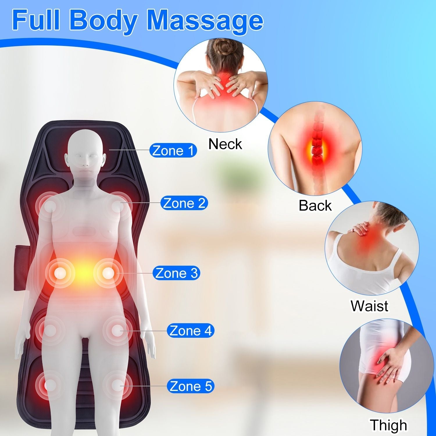 Full Body Massage Chair Pad with Heat Multifunctional Back Massager with Pinpoint Massage Vibration Timer for Home Office Car Use - Renee Lane Company
