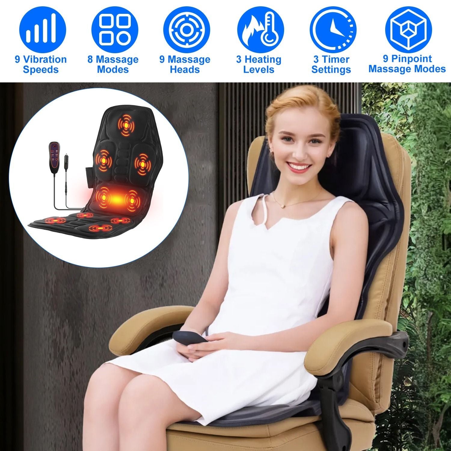 Full Body Massage Chair Pad with Heat Multifunctional Back Massager with Pinpoint Massage Vibration Timer for Home Office Car Use - Renee Lane Company