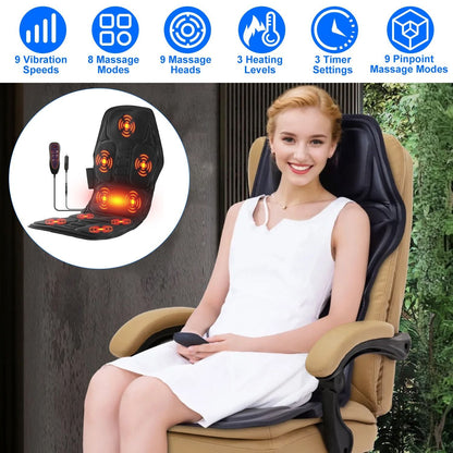 Full Body Massage Chair Pad with Heat Multifunctional Back Massager with Pinpoint Massage Vibration Timer for Home Office Car Use - Renee Lane Company