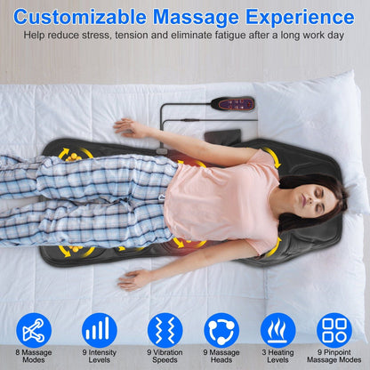 Full Body Massage Chair Pad with Heat Multifunctional Back Massager with Pinpoint Massage Vibration Timer for Home Office Car Use - Renee Lane Company