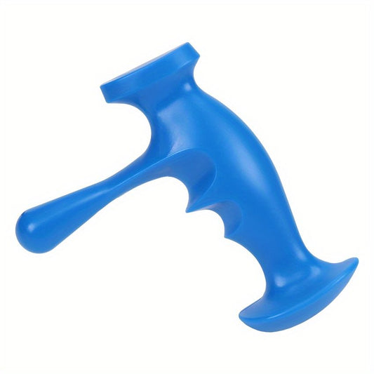 Blue T-shaped massage gun head massager tool with curved handle