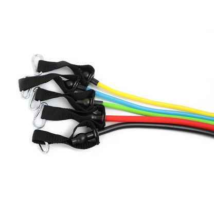 Resistance tube workout kit with black straps and colored resistance tubes