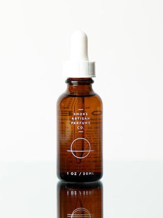 Body oil bottle, amber glass with white dropper, 1 fl oz
