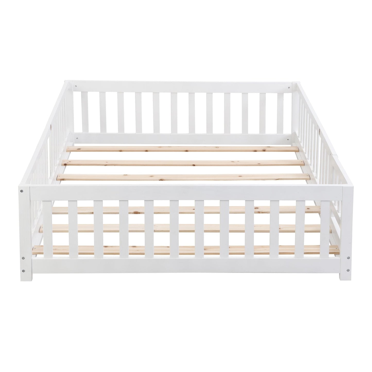 Full Size Floor Bed with Door, Solid Wood Platform Bed Frame with Fence, Suitable for children, Pine Wood - Renee Lane Company