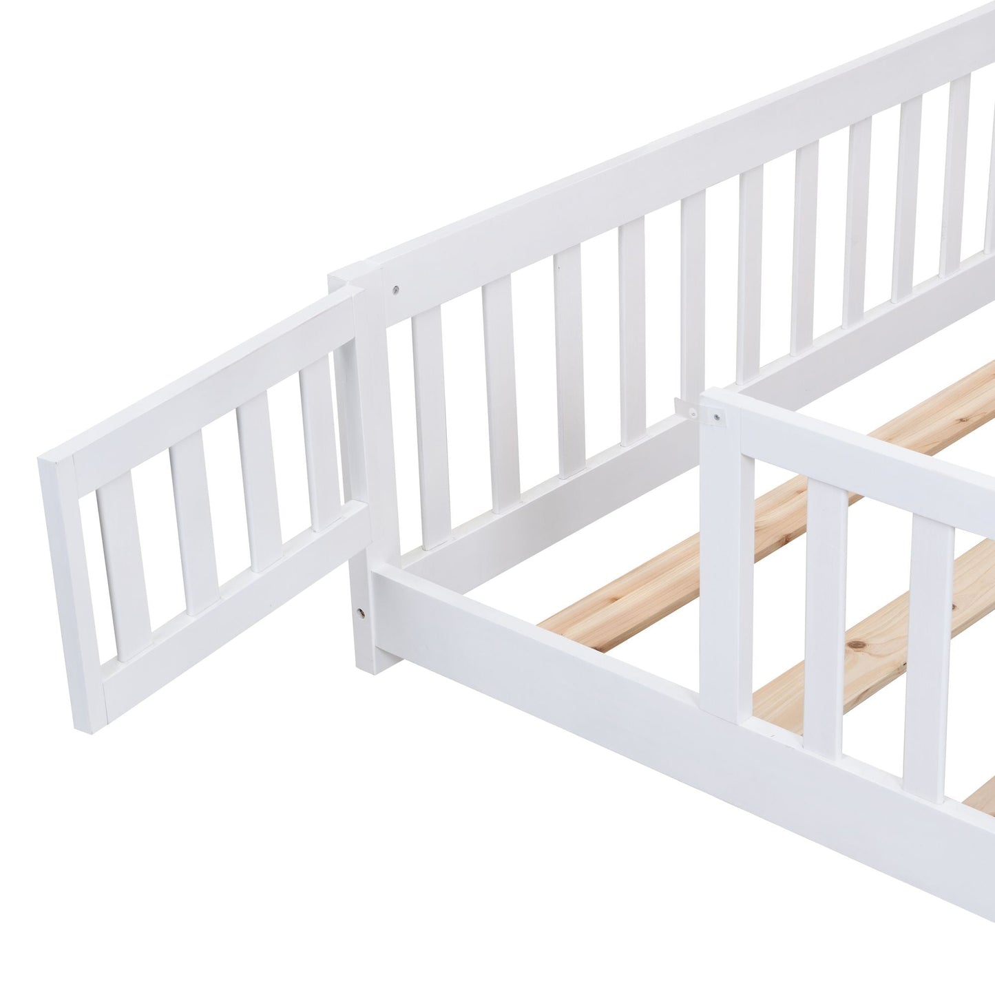 Full Size Floor Bed with Door, Solid Wood Platform Bed Frame with Fence, Suitable for children, Pine Wood - Renee Lane Company